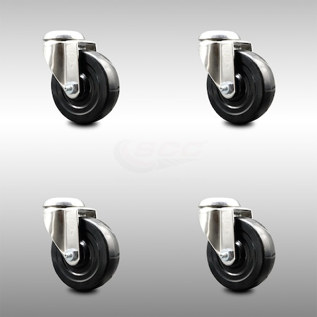 4 Inch 316SS Hard Rubber Wheel Swivel Bolt Hole Caster Set